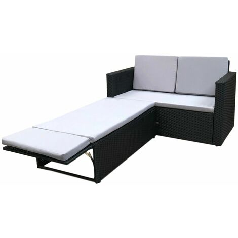 Evre Outdoor Rattan Garden Sofa Furniture Set Love Bed two seater Black