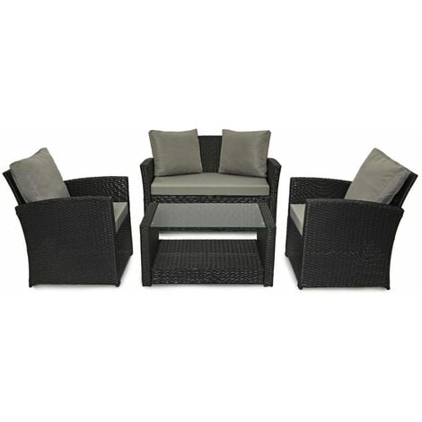 Evre Rattan Garden Furniture Weave Wicker Sofa Set Conservatory Set Black Roma