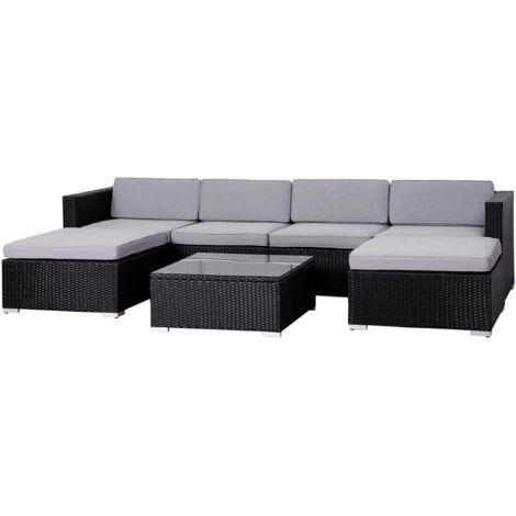 Evre Rattan Outdoor Garden Furniture Set 6 Seater Sofa with Coffee Table (Black)