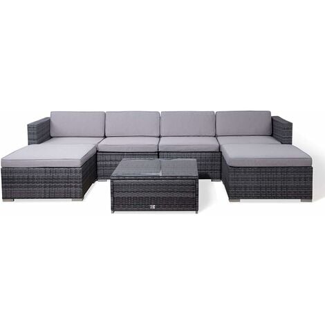 Evre Rattan Outdoor Garden Furniture Set 6 Seater Sofa with Coffee Table (Grey)