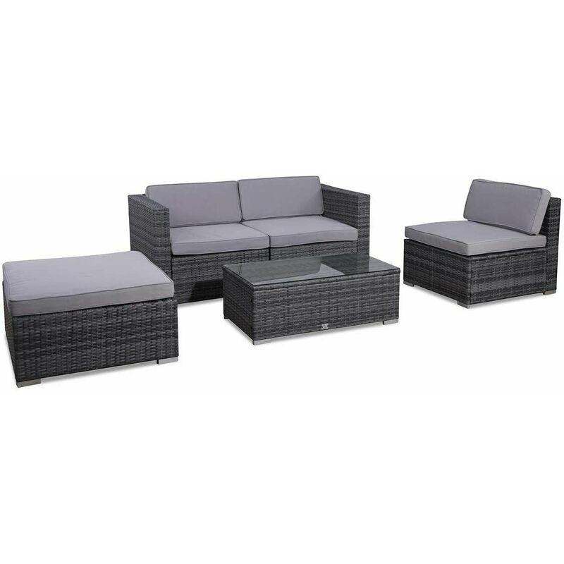 Rattan Outdoor Garden Furniture Set California Sofa Set with Coffee Table (Grey) - Evre