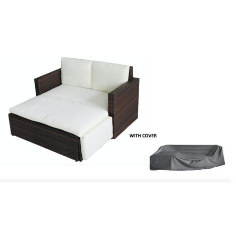 Evre Rattan Outdoor Garden Sofa Furniture LoveBed Patio Sun bed Brown With cover