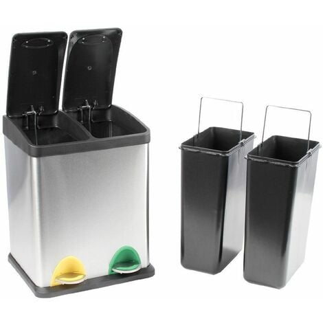 34L Evre Recycling Bin with Lids for Kitchens / 34 Litre Capacity / 2 Compartments Waste Separation 16+18L 