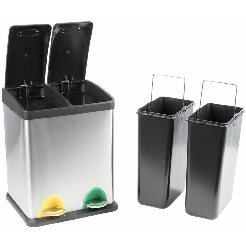 Evre - Recycling Bin with Lids for Kitchen / 16 Litre Capacity / 2 Compartments Waste Separation (16L (8L+8L))