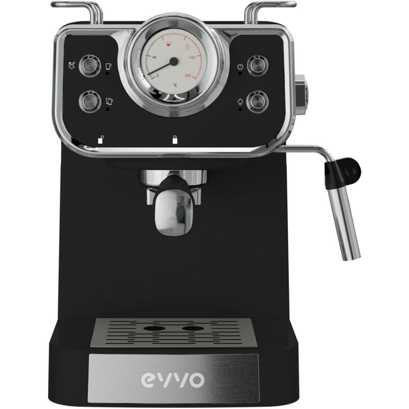 EVVO Intensa Retro Macchina da caffè Espresso, Acciaio Inossidabile 18/8, Nero