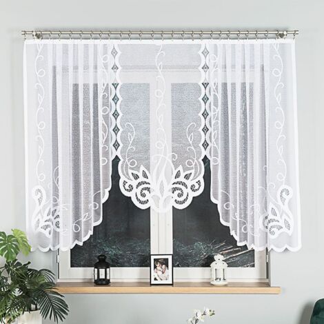 EWELINA - Fertiggardine aus Jacquard mit Schnitt unten - 300x140 cm - weiß