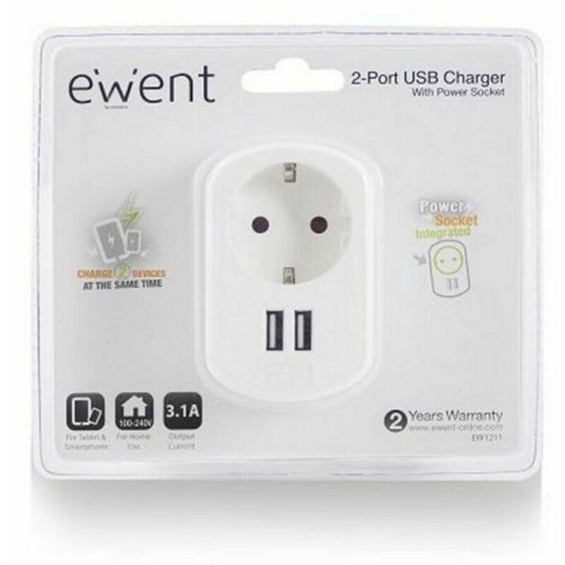 

Enchufe Pared con 2 Puertos USB EW1211 3,1 A - Ewent