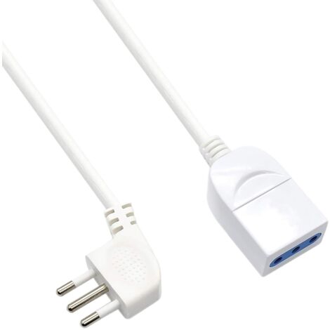 Ewent EW3802 - Prolunga elettrica 5mt, spina Italiana 10A 90° salvaspazio, presa italiana 10A, cavo H05VV-F 3x0,75mm2, presa con protezione bambini, Bianco