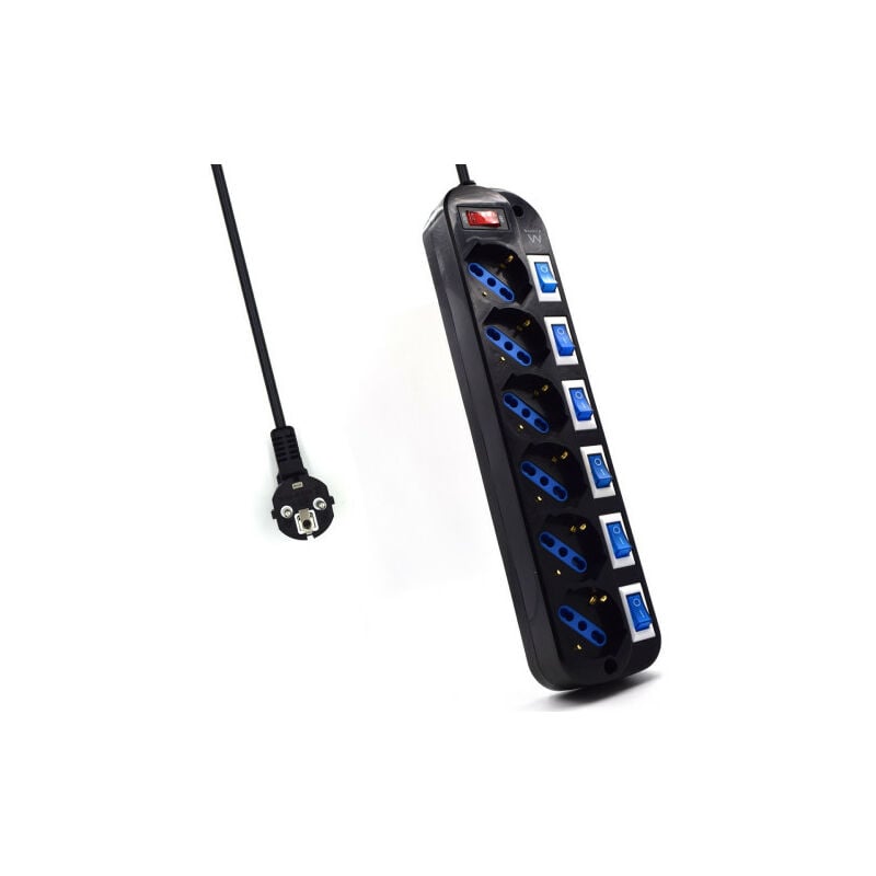 Ew3851 limiteur de tension noir 6 prises ac 220 v 1,5 m - Ewent