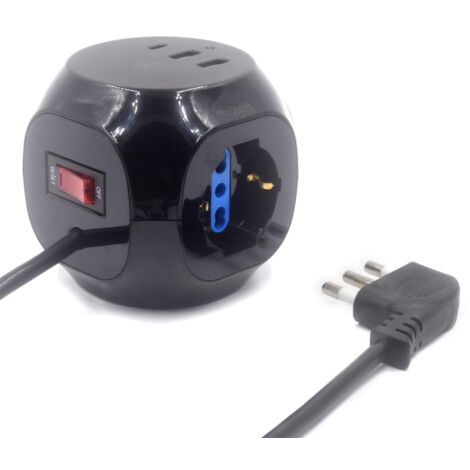 Ewent EW3860 - Multipresa a Cubo 3 posizioni con 2 caricatorI Usb e 1 caricatore Usb-C, con spina italiana 16A, Bianco