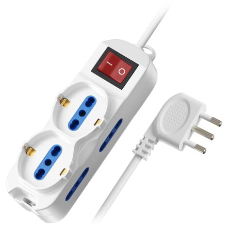 Ewent Multipresa Ciabatta Elettrica 6 Posti 2 Polivalenti (schuko 10/16A) 4 Bivalenti 10/16A,Spina Italiana 10A,Potenza 250V/3500W, Con Protezione Sovratensione,Cavo da 5 M,Interrutore On/Off,Bianca