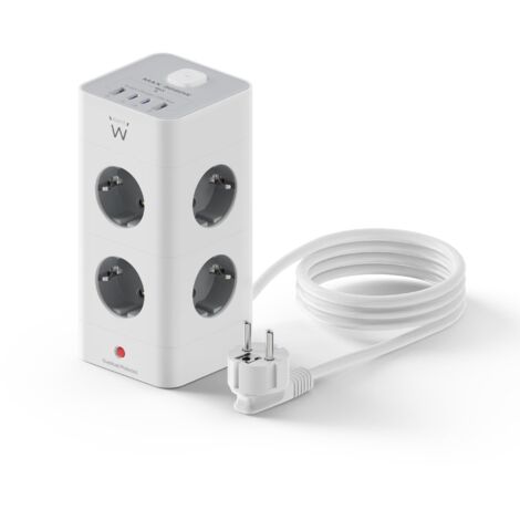 Ewent Multipresa Verticale a Torre 12-in-1 (3680W/16A) Presa Multipla con 8 Schuko,2 USB-C e 2 USB-ACon Iinterruttore Luminoso Protezione SovratensioneCavo 2m Per Elettrodomestici,Casa,Ufficio