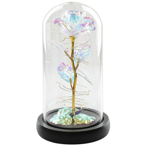 Ewige LED-Blumenbox mit Glasdeckel – Geschenkidee zum Valentinstag, Weihnachten und Muttertag – Goldfarben
