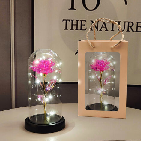 Ewige Rosa Rose LED unter Glasglocke, Dekorative Nachtlampe, Romantische Innenbeleuchtung für Wohnzimmer Schlafzimmer, Stilvolle Geschenkidee für Geburtstag