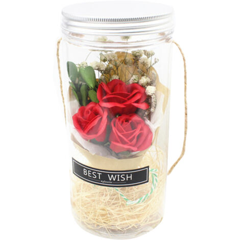 Ewige Rosen-Wunschlampe – Leuchtende Vase mit Seidenblume – Rose, die niemals verwelkt – Stimmungslicht für Schreibtisch und Tisch (18 cm, 8,5 cm)