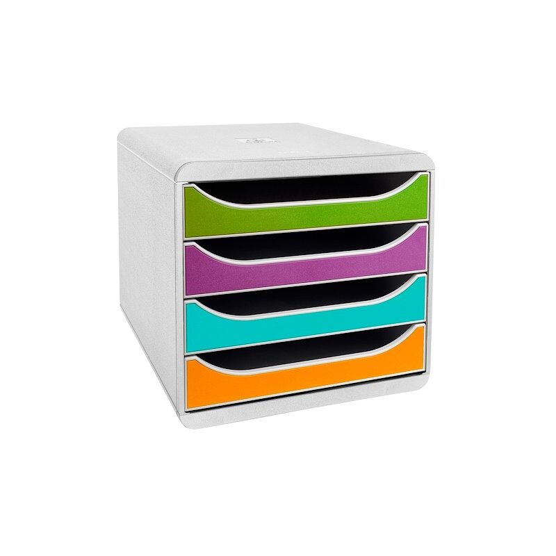Module de classement Exacompta Big-Box 4 tiroirs gris clair - assortis vives