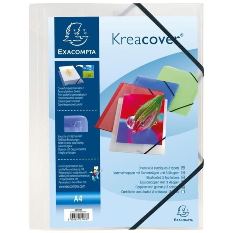 EXACOMPTA Chemise à élastiques 3 rabats "Krea Cover" A4 Polypropylène Opaque Blanc