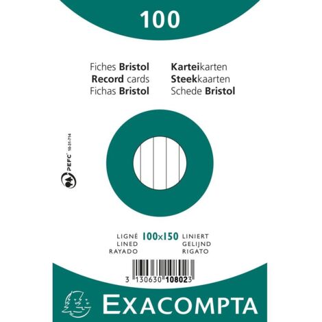 EXACOMPTA PAQUETE 100 FICHAS CARTULINA BRISTOL RETRACTIL LINEA HORIZONTAL SIN TALADRO 100X150MM BLANCO