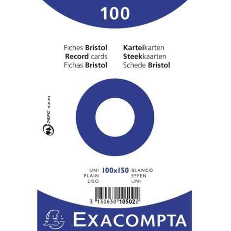 EXACOMPTA PAQUETE 100 FICHAS CARTULINA BRISTOL RETRACTIL LISO SIN TALADRO 100X150MM BLANCO