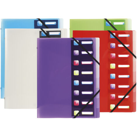Exacompta - Réf. 56610E - 1 trieur Crystal - 3 rabats - avec élastiques et fenêtres découpées - couverture et intérieur en polypropylène - 8 compartiments - dim 24x32 cm - A4 - couleurs aléatoires
