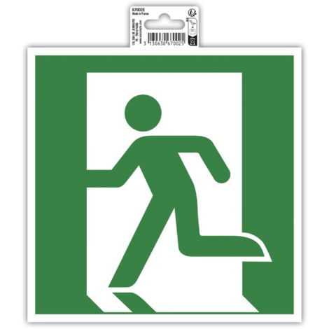 Exacompta - Ref. 67002E - 1 pannello adesivo Evacuazione a sinistra - In PVC antiscivolo e resistente ai raggi UV - Dimensioni : 20 x 20 cm - Colore verde e bianco