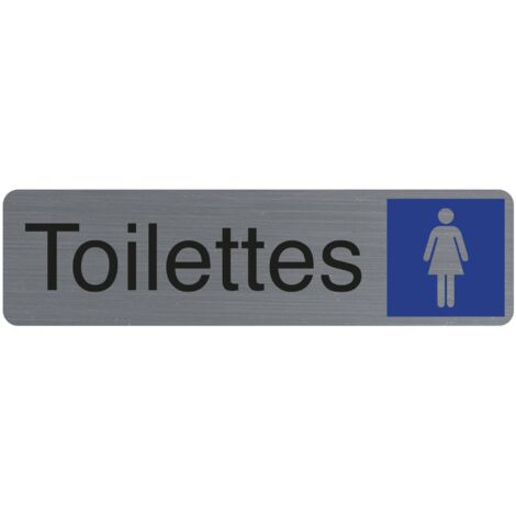 Exacompta - Ref. 67163E - 1 cartello adesivo per porta WC donna - Cartello murale stampato - Su tutte le superfici - Aspetto alluminio spazzolato - Dimensioni : 16,5 x 4,4 cm