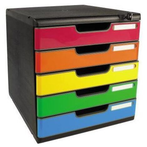 EXACOMPTA Schubladenbox Exacompta MODULO 5 Schubladen DIN A4+ Polystyrol Gehäusefarbe: schwarz Farbeder Schublade: harlekin glossy