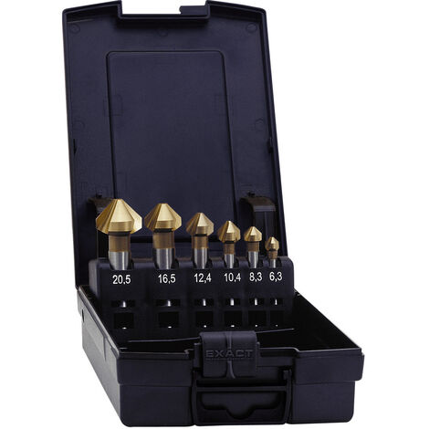 Exact  05567 Kegelsenker-Set 6teilig 6.3 mm, 8.3 mm, 10.4 mm, 12.4 mm, 16.5 mm, 20.5 mm HSS TiN Zyli