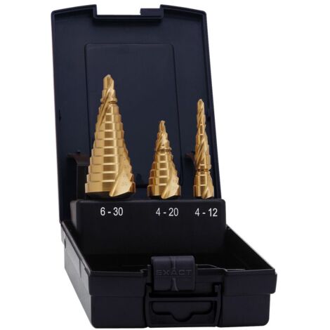 Exact 07014 HSS Kit punte a gradini 3 parti 4 - 12 mm, 4 - 20 mm, 6 - 30 mm TiN Alberino a 3 facce 1 KIT