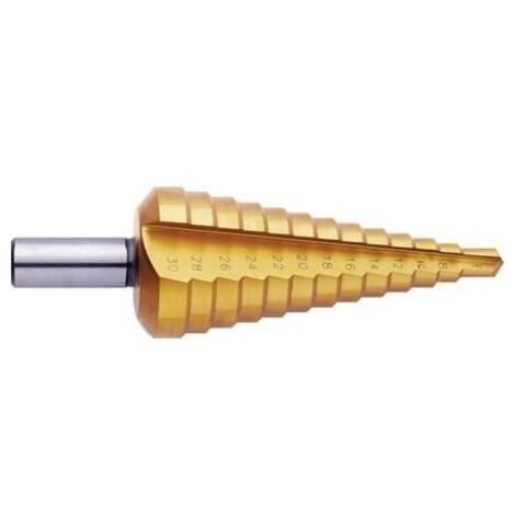 Exact 5343 HSS Punta a gradini Lunghezza totale 80 mm TiN Alberino a 3 facce 1 pz.