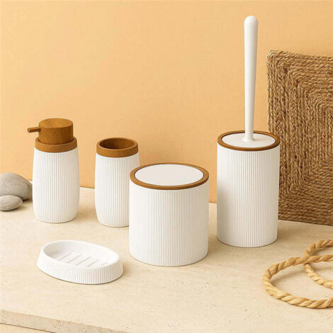 SET ACCESSORI BAGNO BAMBÙ 6PZ NERI BIDONE PORTASAPONE DISPENSER