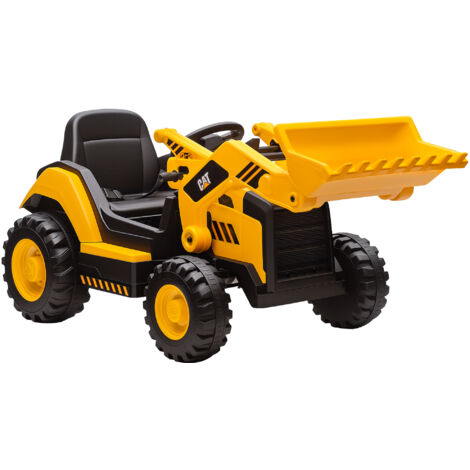 Excavatrice Enfants 3-6 Ans CAT 12V avec Télécommande, Benne et Bluetooth - Jouet Tracteur à Roues Musique USB, Jaune
