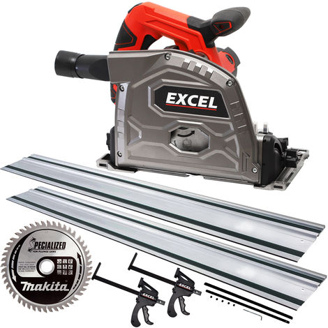 Excel 165mm Plunge Saw 240V with 2 x Guide Rail Connector Clamp + Extra 1 x Makita Blade