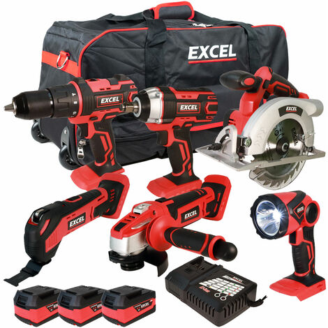 main image of "Excel 18V 6 Piece Power Tool Kit with 2 x 2.0Ah Batteries EXL10197:18V"