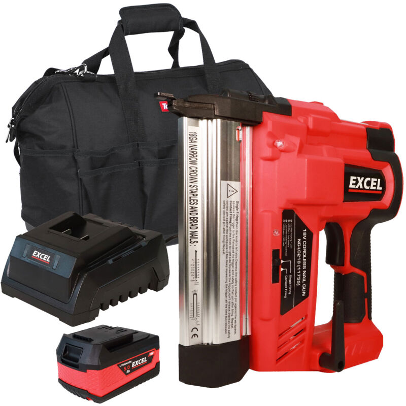 18V Cordless Second Fix Nailer with 1 x 5.0Ah Battery, Charger & Bag EXL10141:18V - Excel
