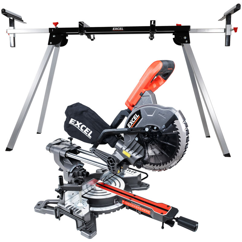 210mm Mitre Saw Sliding Double Bevel 1500W/240V with Laser & Leg Stand - Excel