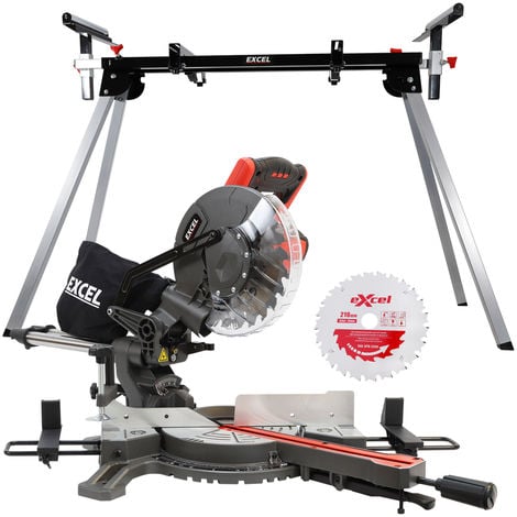 Excel 216mm Compound Mitre Saw 240V Sliding Single Bevel 1500W with Leg Stand & Blade