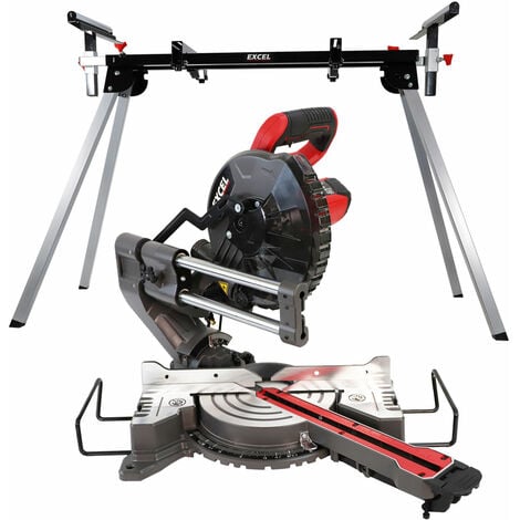 main image of "Excel 216mm Mitre Saw 240V Large Base Laser 1500W with Leg Stand"