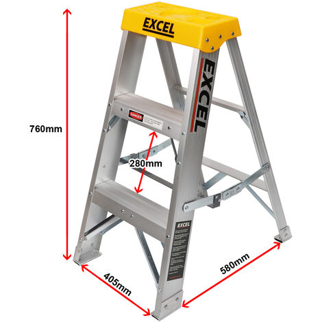 Excel Aluminium Step Ladder 3 Tread 0.76m Heavy Duty