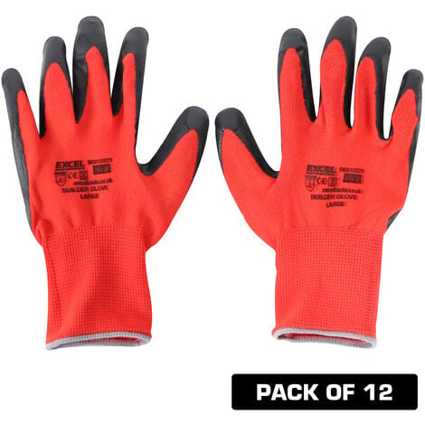 Excel Builder Gloves Red & Black Size XL Pack of 12