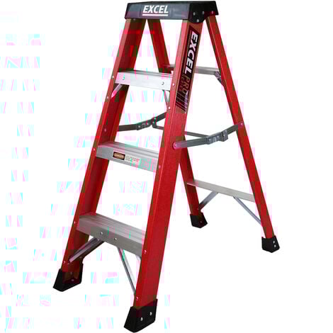 Excel Electrician Fibreglass Step Ladder 4 Tread 1.1m Heavy Duty Pro Series