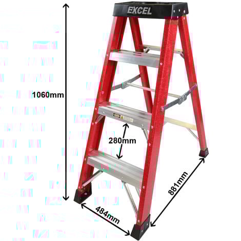 Excel Electricians Fibreglass Step Ladder 4 Tread 1.06m Heavy Duty