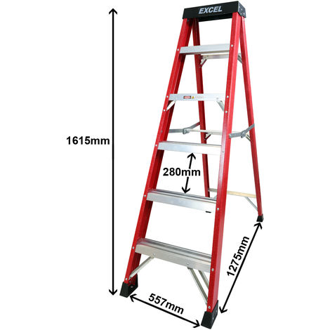 Excel Electricians Fibreglass Step Ladder 6 Tread 1.62m Heavy Duty