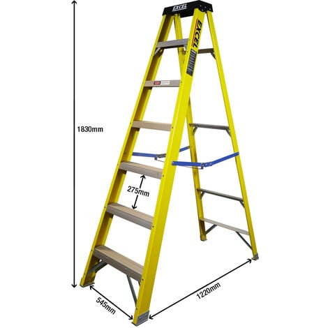 Excel Electricians Fibreglass Step Ladder 7 Tread 1.83m Heavy Duty