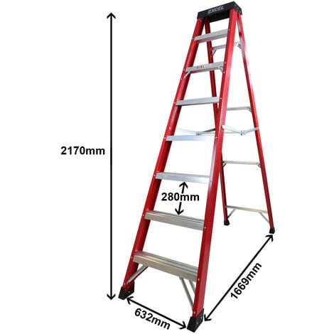 Excel Electricians Fibreglass Step Ladder 8 Tread 2.17m Heavy Duty