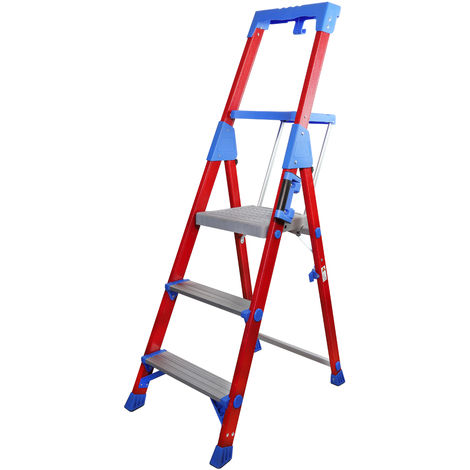 Excel Fibreglass Step Ladder 3 Tread Pro Series Electrician Ladder 1.45M