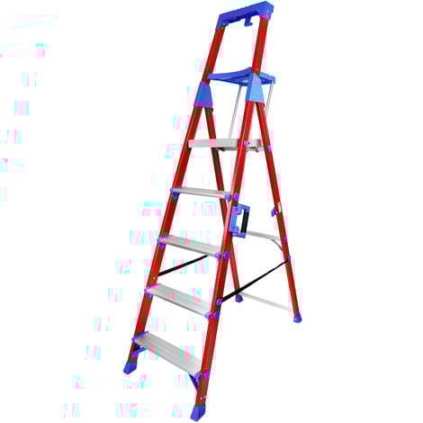 Excel Fibreglass Step Ladder 5 Tread Pro Series Electrician Ladder 1.97M