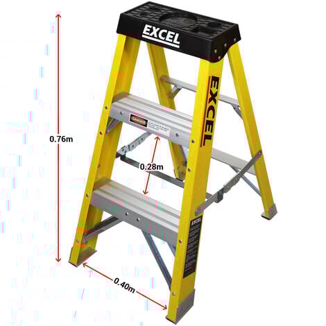 Excel Electricians Fibreglass Step Ladder 3 Tread 0.76m Heavy Duty