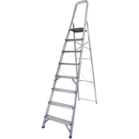 Excel Household 8 Step Foldable Aluminium Ladder Safety Non-Slip Lightweight 1.68m