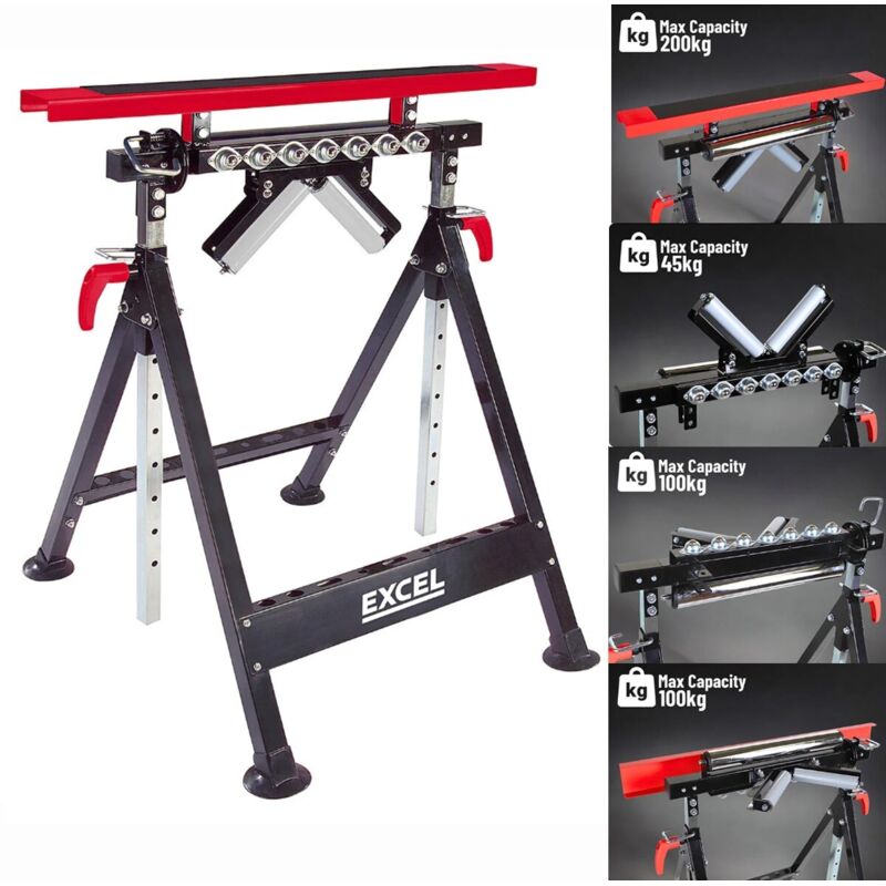 Excel Multi Use 4in1 Adjustable Workbench Table Trestle Roller Stand Saw Horse